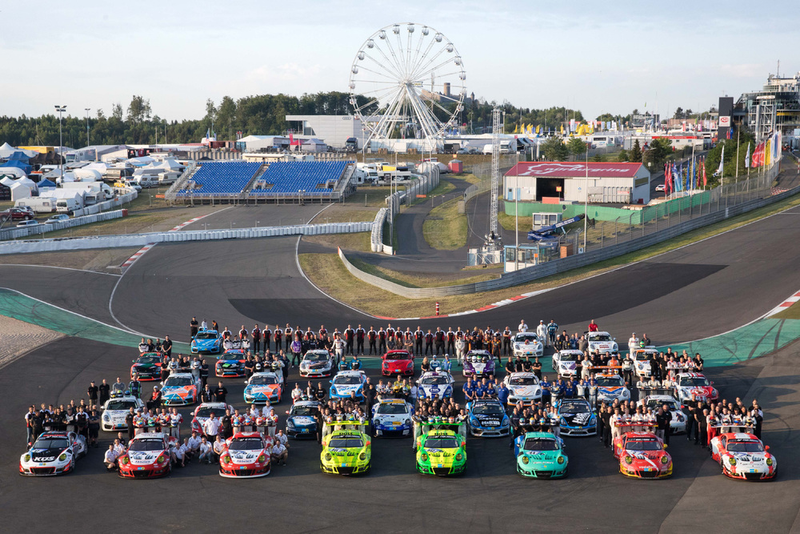 Just a few Porsches entered in the 2018 Nürburgring 24 Hours, with the eight GT3 Rs up front.